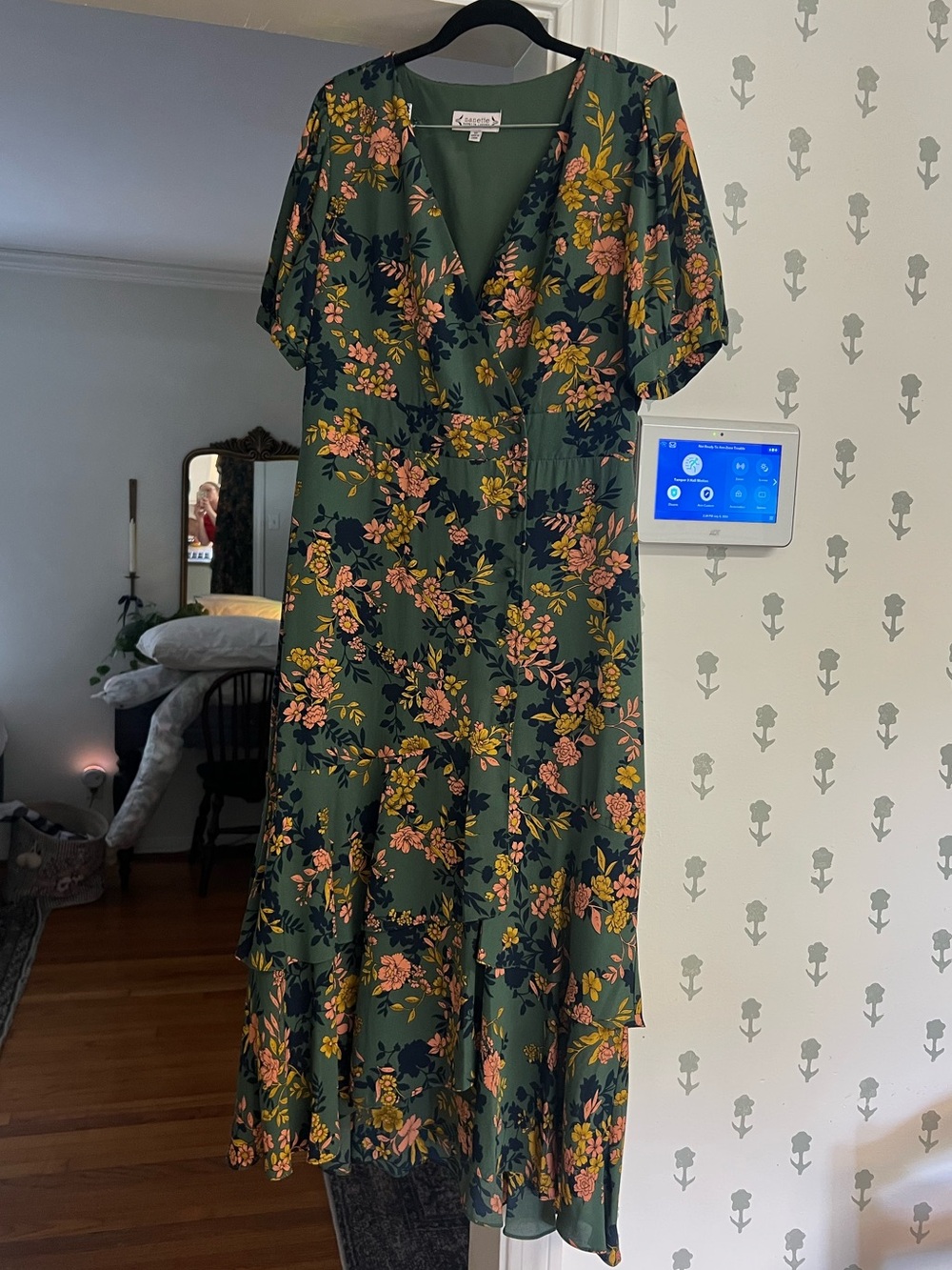 Nanette Lepore Green Maxi Dress with Pink & Yellow Floral Print